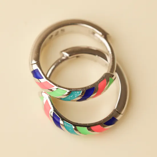 Zia Summer Neon Chevron Enamel Huggie Hoop Silver Women's Earrings