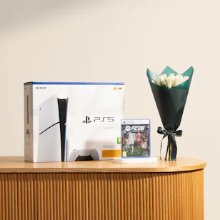 Sony PlayStation 5 White Slim Disc Version | EA Sports FC 26 Standard Edition PS 5 Arabic VideoGame and Flowers Sony PlayStation 5 White Slim Disc Version | EA Sports FC 26 Standard Edition PS 5 Arabic VideoGame and Flowers