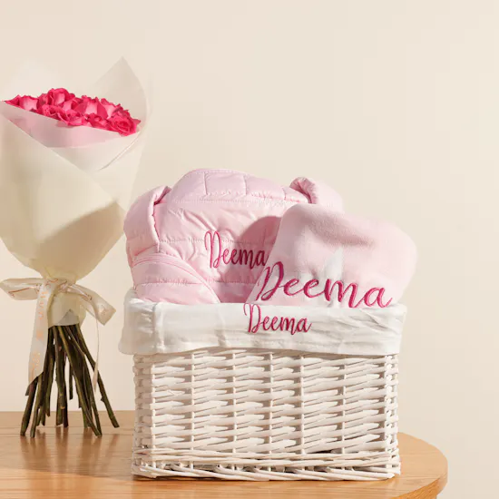 Belovedone Personalize Bag and Blanket Gift Set | Enchanted Flowers Arrangement