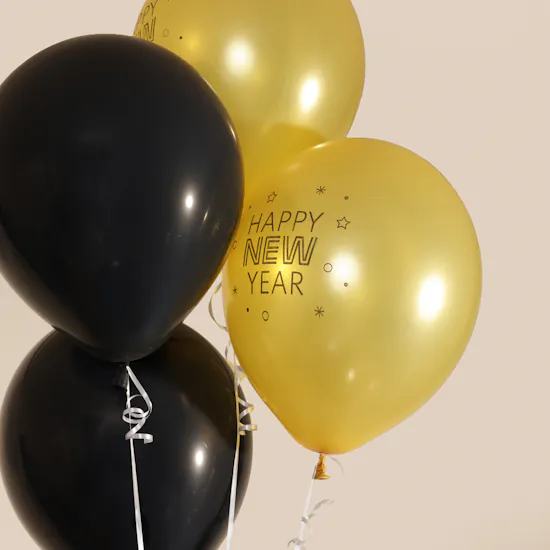 Balloonizer Happy New Year Gold and Black Balloon Set