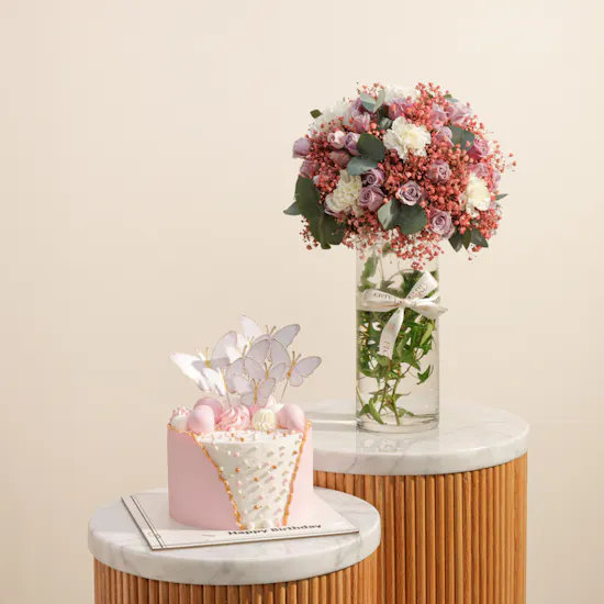 Floward Happy Birthday Butterfly Cake | Shine Flowers Vase