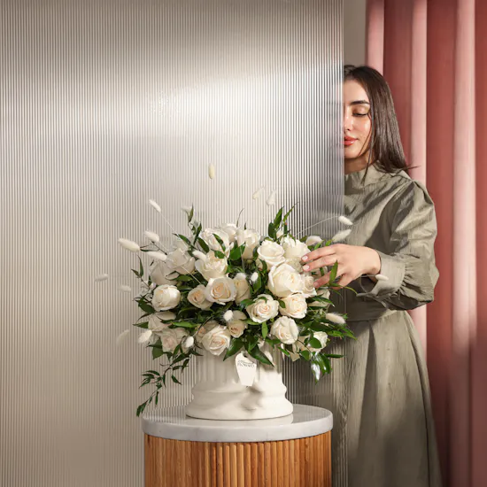 Pure White Roses Vase | 50 Flowers