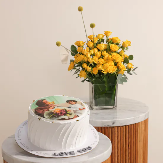 December Cake Personalized Photo White Cream Cake | Shinny Flowers