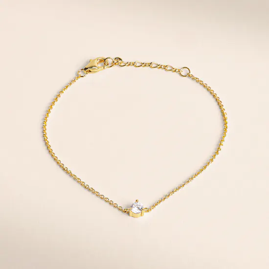 Tai Jewelry Gold-plated Chain Women's Bracelet with Cubic Zirconia Stone