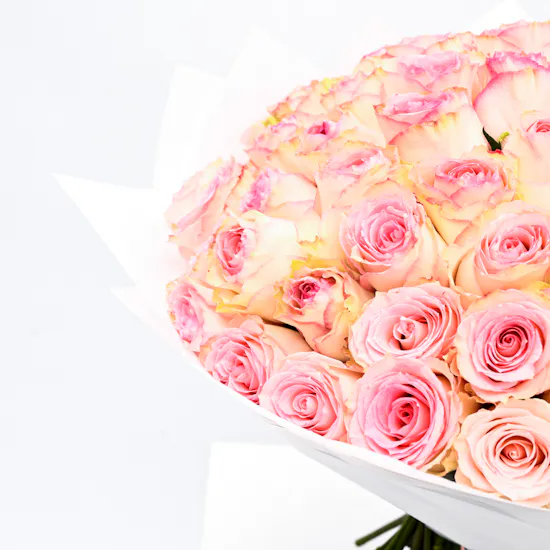 Brown Leather Box& 70 Pink Roses