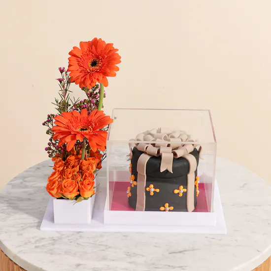 Floward Mini Chocolate Cake | Shiny Orange Flowers