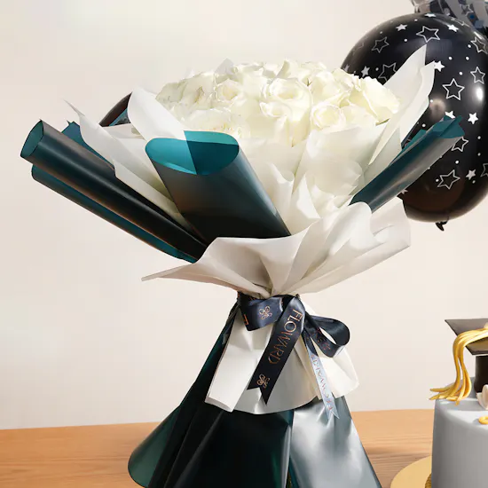 Graduation Cake for Him | White Roses