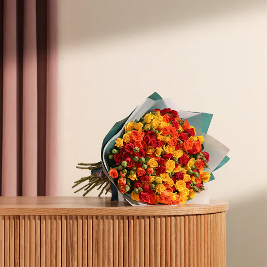 Sunset Blaze Baby Rose Bouquet