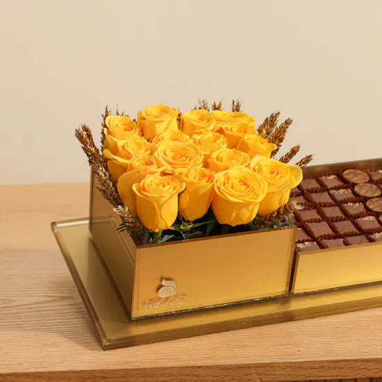 Abucci Elegant Chocolate Box | Cheerful Yellow Roses