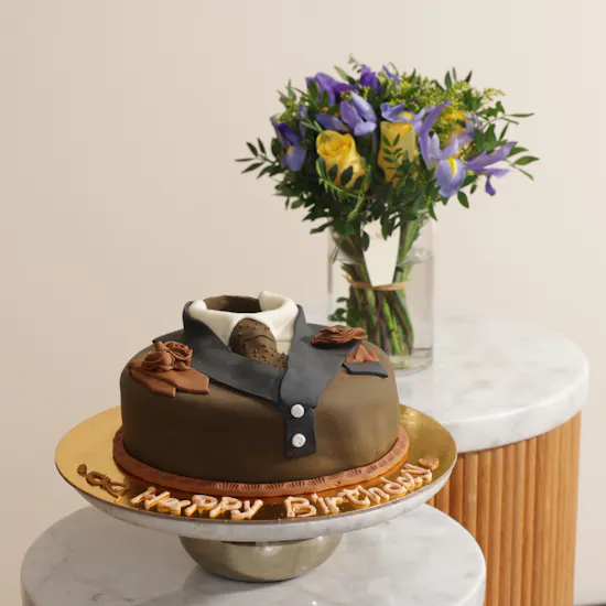 Floward Men's Birthday Cake | Elegant Flower Vase and Balloon