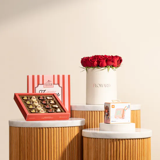 JBL Go4 Bluetooth Portable Speaker | Fleur Hearts Chocolate Box and Red Roses Box