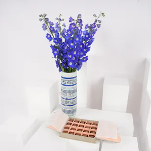 Floward Small Mixed Chocolate Box | Blue Delphinium Floward Small Mixed Chocolate Box | Blue Delphinium