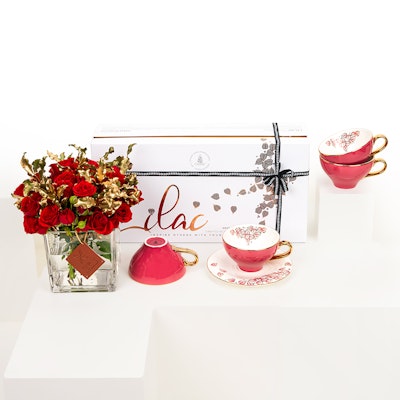 Otantik Tea Porcelain Set 12 Pieces From Lilac | Red Roses