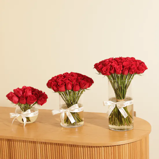 Elegance Trio Red Roses Vase