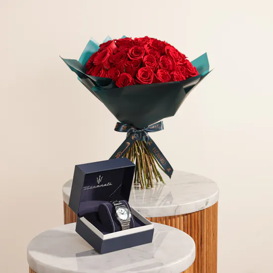 ساعة فيلوتشيتا سليم للرجال من مازيراتي | زهور حمراء ساحرة