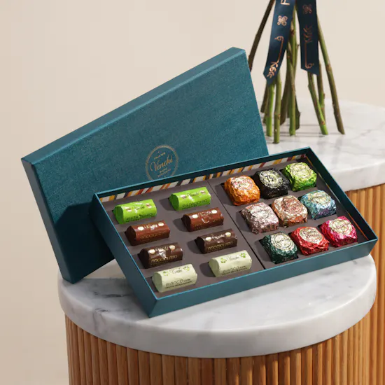 Venchi Murrine Chocoviar and Ingot Chocolate Blue Gift Box | Delicate Flowers