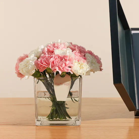 Floward Card 100 KWD and Chocolate Box | Delicate Blush Flowers