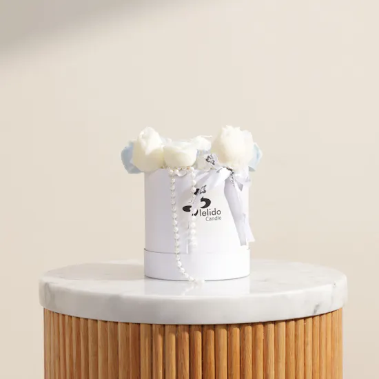 Lelido Blue and White Medium Flowers Candles Basket
