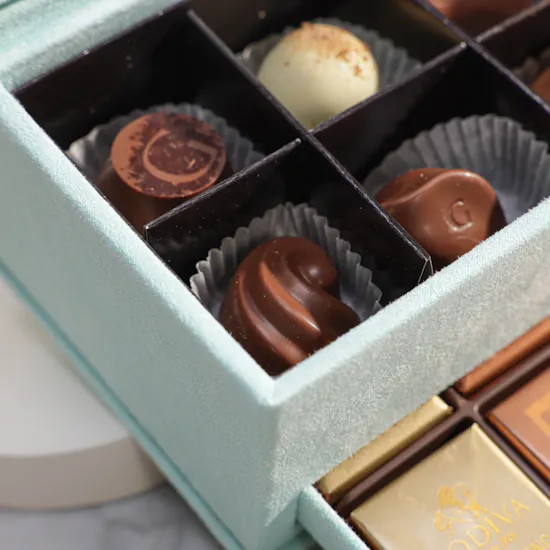 Godiva Luxury Velvet Mini Light Blue Chocolate Box