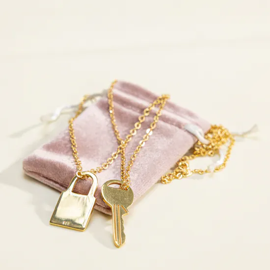 Hrh Lock and Key Gold Plated Necklace Set