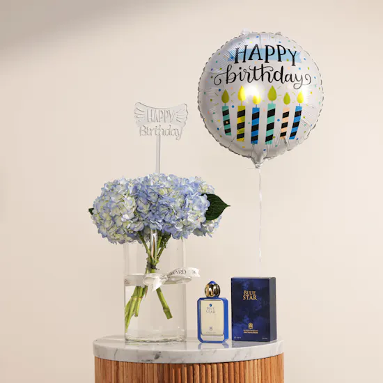 Abdul Samad Al Qurashi Blue Star EDP for Men | Birthday Flowers and Balloon