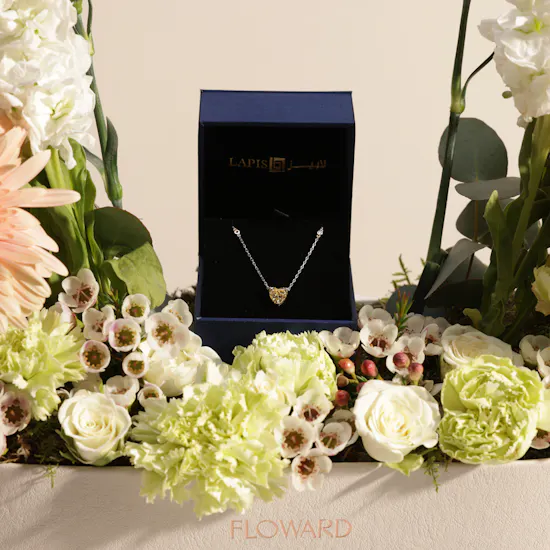 Lapis Yellow Heart Stone Diamond Necklace | Astounding Flower Box