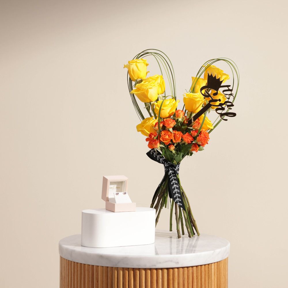 Baby Crown Diamond Rose Earrings | It's a Girl Bouquet 