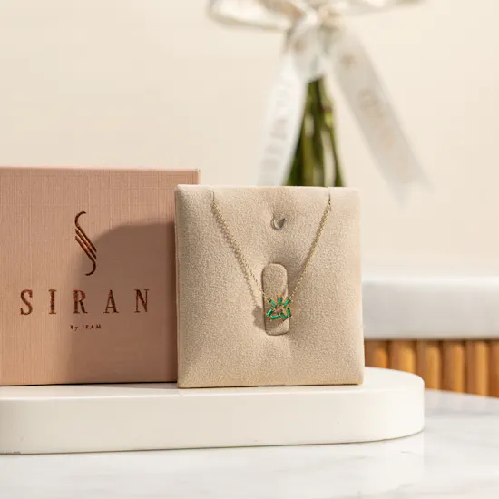Siran by Iram Irregular Shaped Emerald Stones Necklace | Charming Flowers Bouquet
