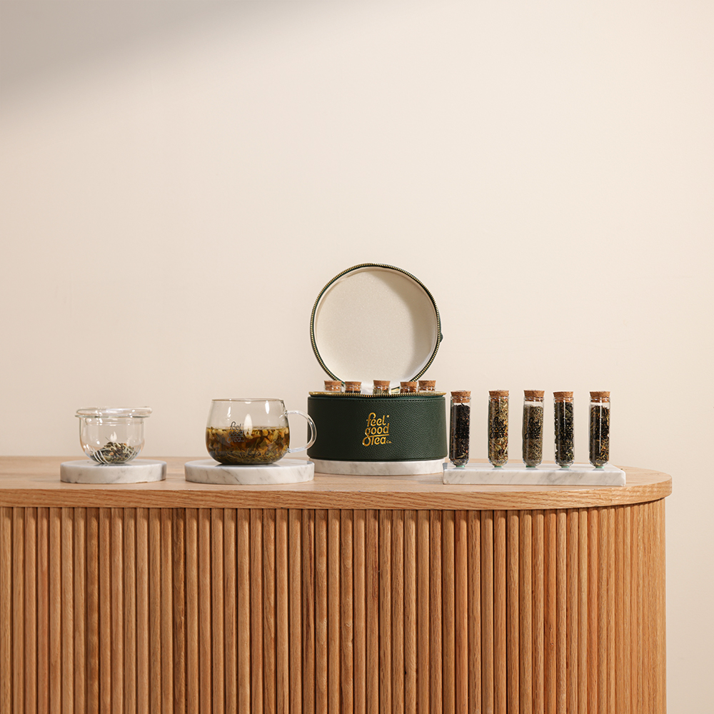 صندوق الشاي الجلد الأخضر من فيل جود تي