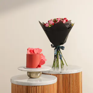 Cle Bakery Red Hearts Cake | Midnight Romance Roses Bouquet
