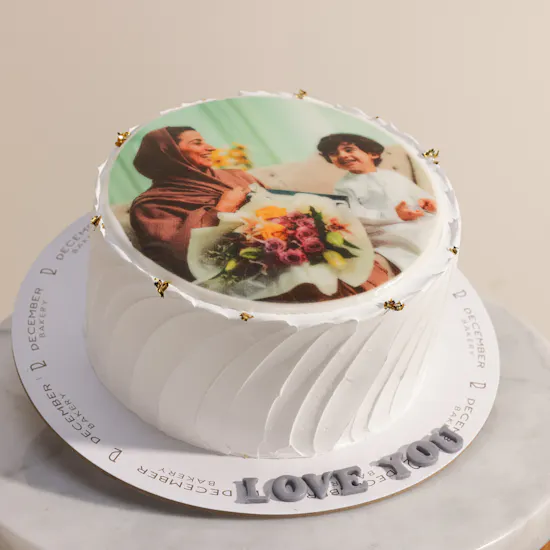 December Cake Personalized Photo White Cream Cake