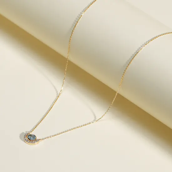 Gold Land Blue Topaz with Diamond Necklace