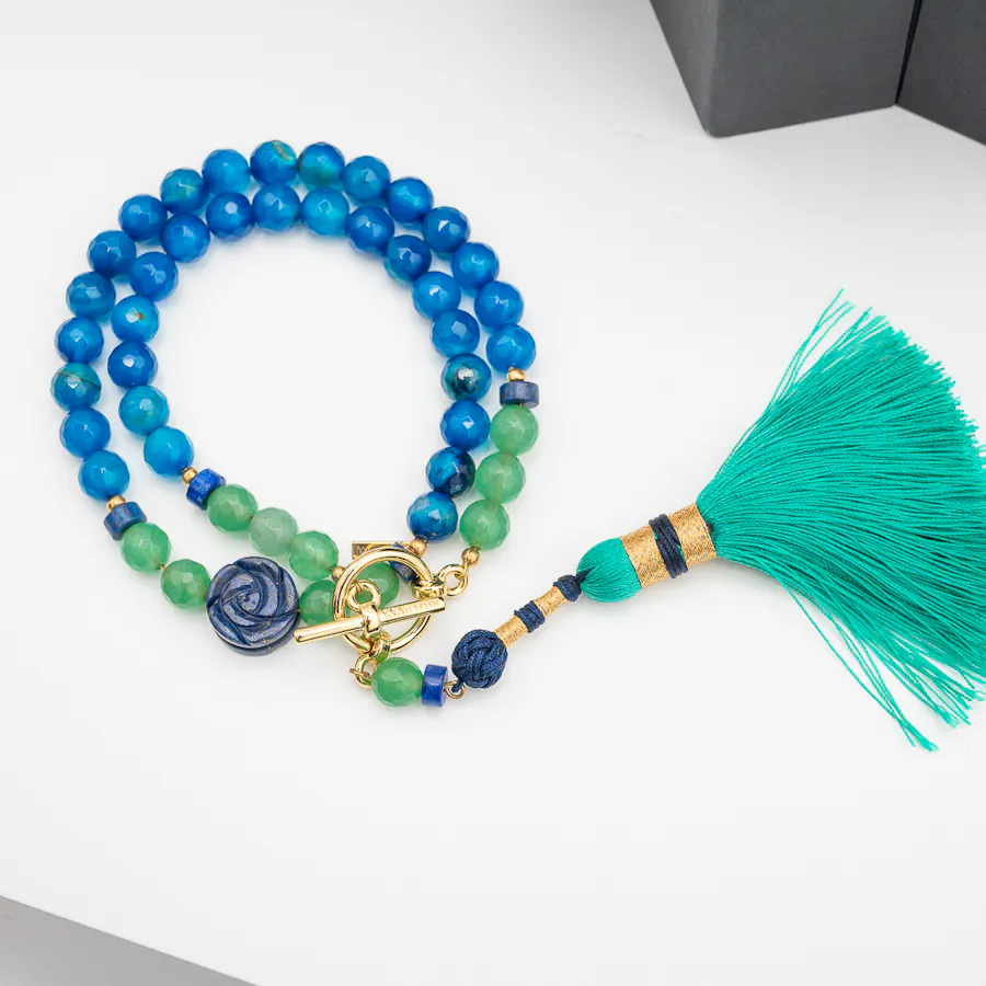 Tasneem Eshki Blue Agate Necklace | Pink Tulips  3