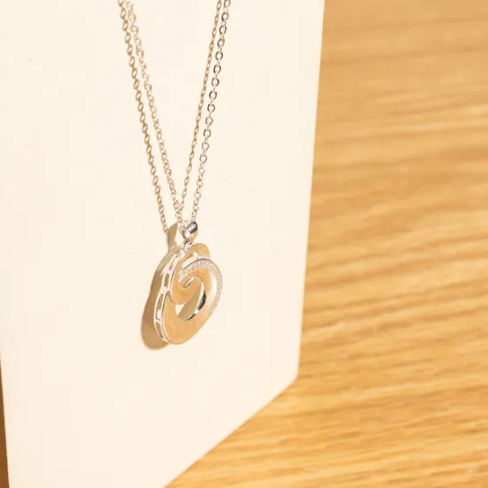 Felizmoda Silver Circles Necklace with 15 White Chrysanthemums