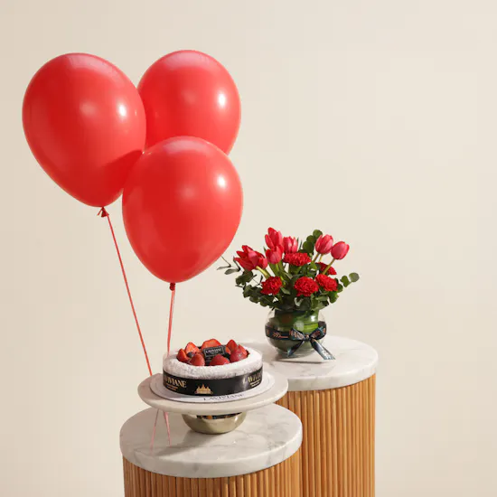 Laviviane Red Velvet Volcano Cake | Ethereal Flower and Balloons