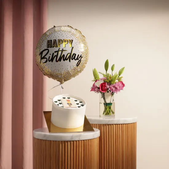 Floward Personalized Photo Black Heart Cake | Magical Birthday Flower Vase