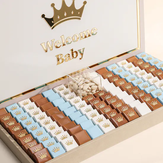Le Chocolatier Dubai Personalized Crown Welcome Baby Boy Large Chocolate Tray