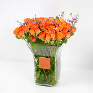 Orange Baby Roses | Glass Vase