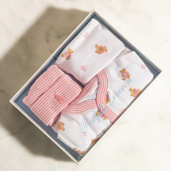 Ralph Lauren New Born Polo Bear Cotton Onesie Girl Gift Set