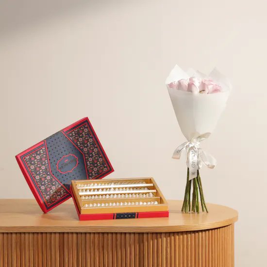 MyGovindas Diamond Kaju Katli Box | Delicate Touch Flower Bouquet