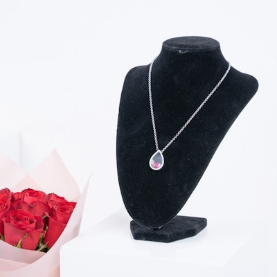 Ruby Stone Necklace & 25 Carnation 