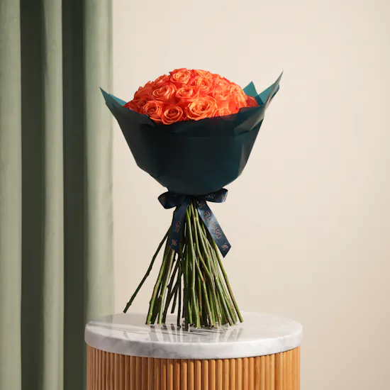 Elegant Orange Roses Bouquet | 50 Roses