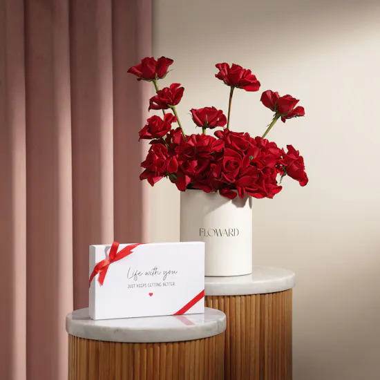 Le Chocolatier Dubai Love Message "Life With You" Chocolate Hard Box | Romantic Flowers