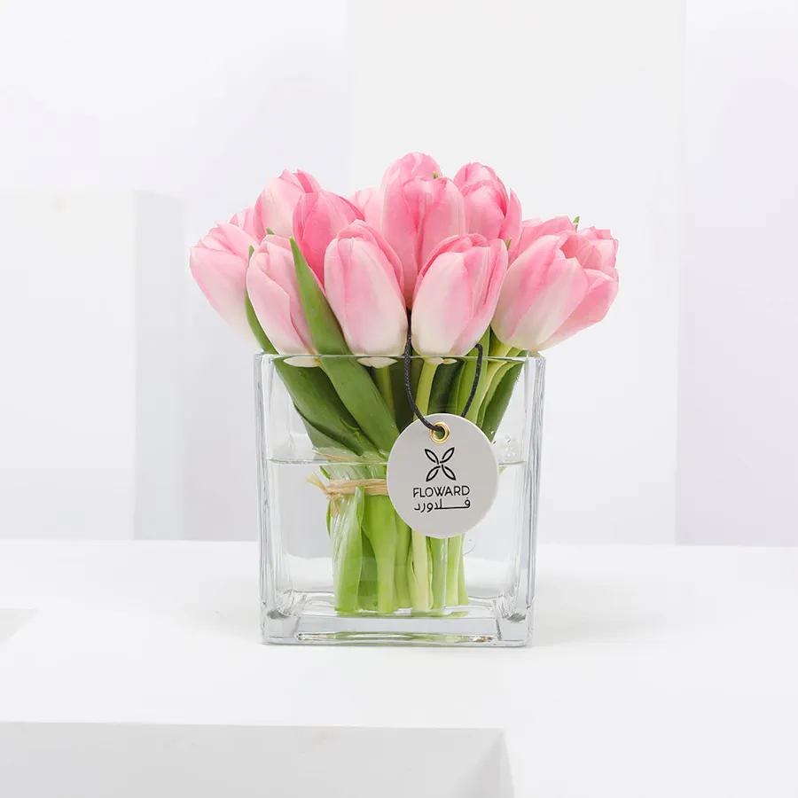 Pink Tulip | Square Vase 2