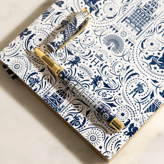 Harrods Royal Blue Notebook and Pen Office Set