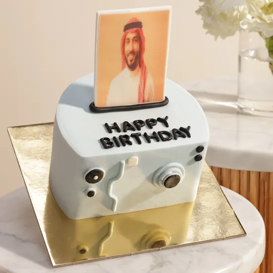 Floward Personalized Photo Blue Camera Cake | Symphony Flower Vase