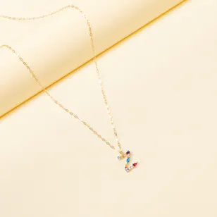 L'azurde Letter Z Colored Stones Necklace