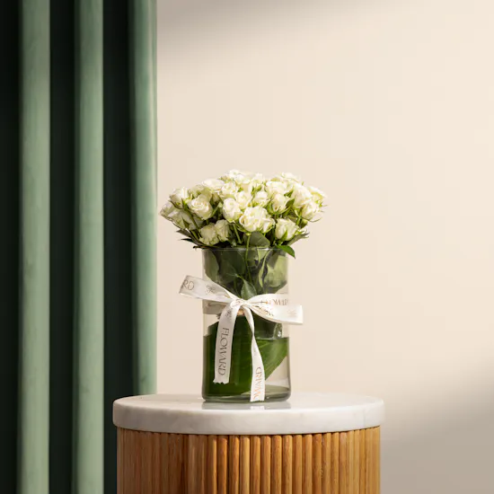 20 White Baby Roses Vase