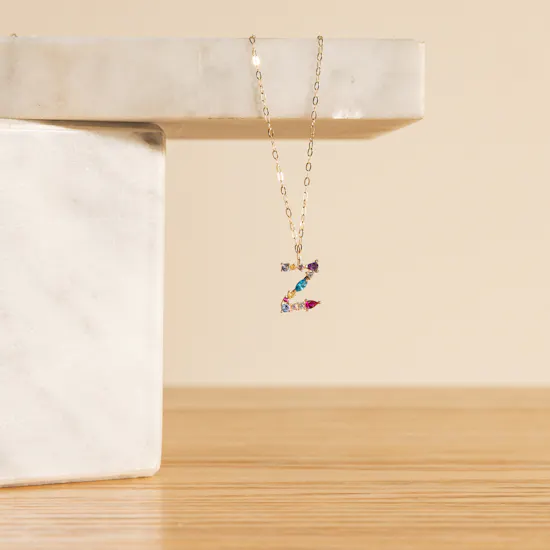 L'azurde Letter Z Colored Stones Necklace