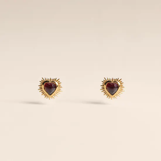 Rachel Jackson Gold-plated Electric Love Garnet Heart Women's Stud Earrings